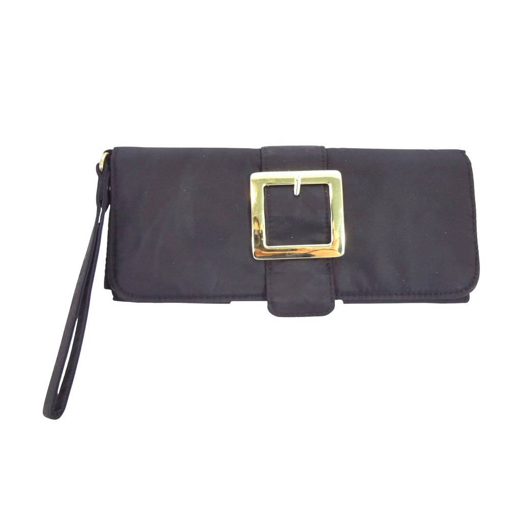 Special Occasion Wristlet Clutch Wallet Black Excellent Gold Buckle Nylon Bag